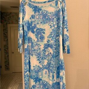 Lilly Pulitzer Tropical Blue and White Long Sleeve Dress